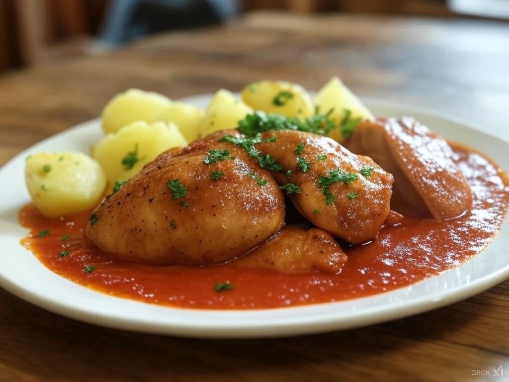 Kurczak w Sosie Pomidorowym z Ziemniakami