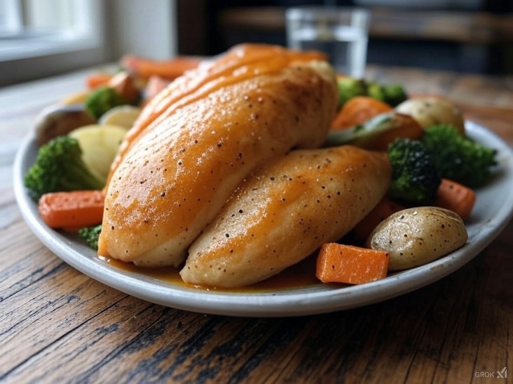 Kurczak w Sosie Pomarańczowo-Miodowym z Pieczonymi Warzywami