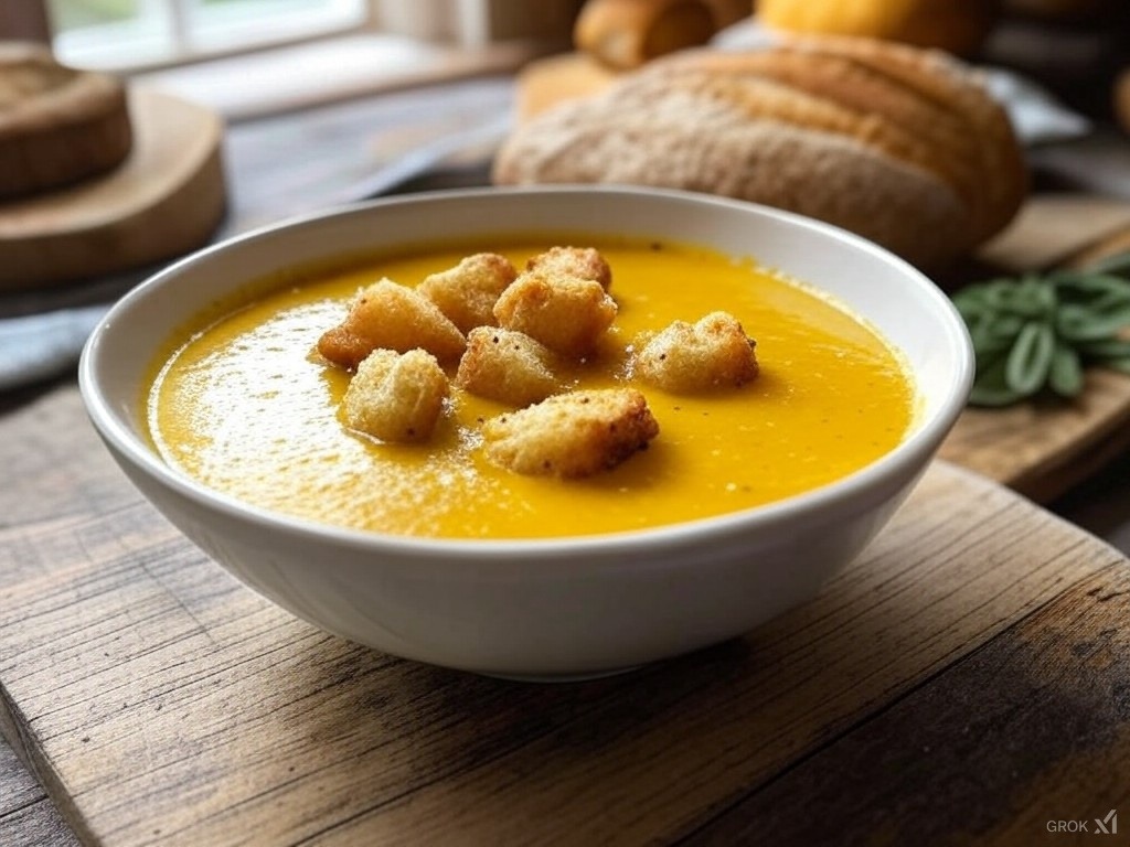 Kremowa Zupa Dyniowa z Chrupiącymi Grzankami