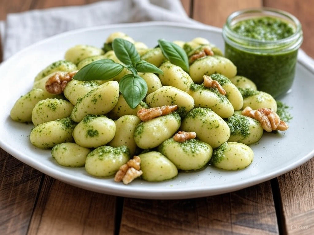 Kopytka z pesto z rukoli i orzechów włoskich