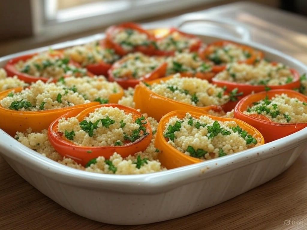 Pieczona papryka faszerowana kuskusem i fetą