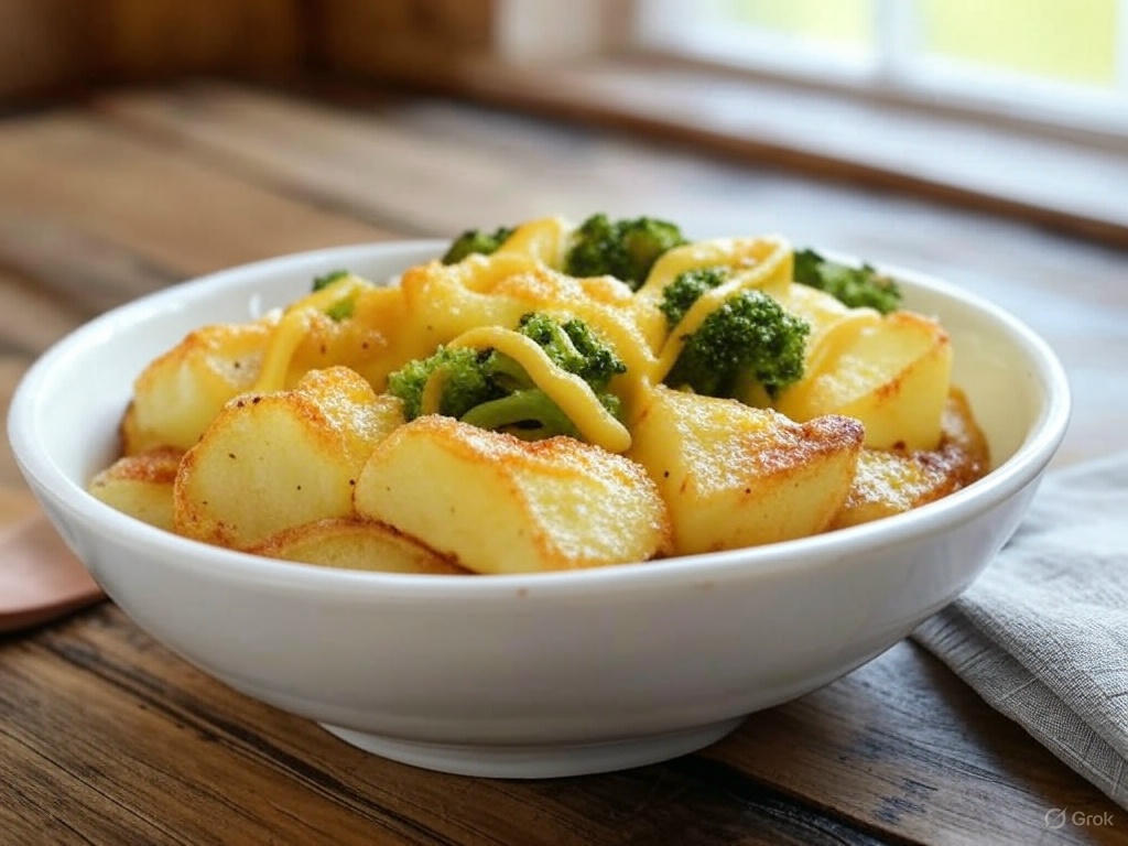 Zapiekanka ziemniaczano-brokułowa z sosem serowym
