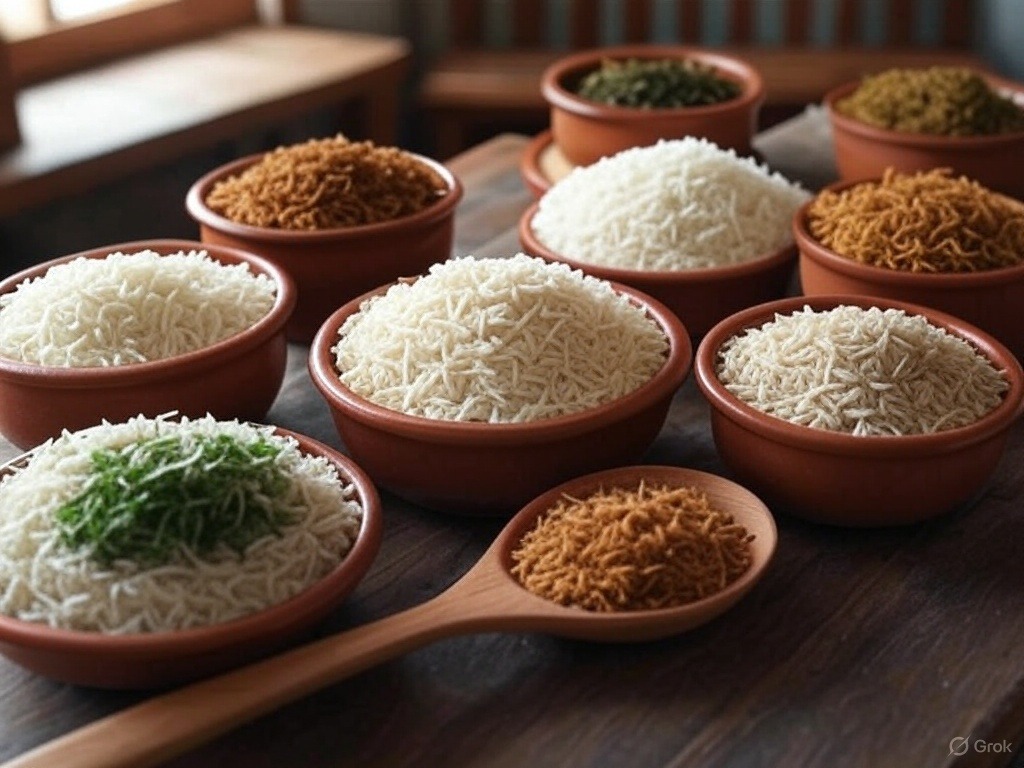 Kuchnia i wiele misek z ryżem w środku