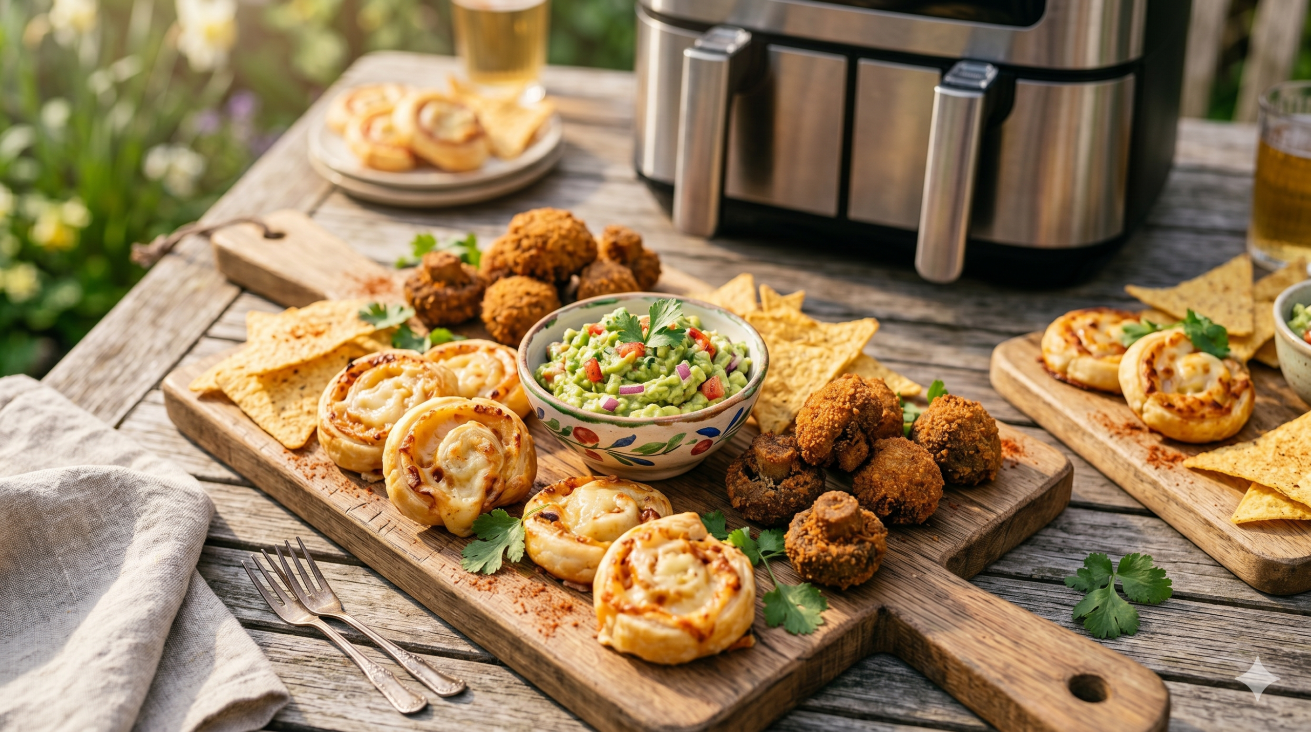 przekąski z airfryera w plenerze na stole