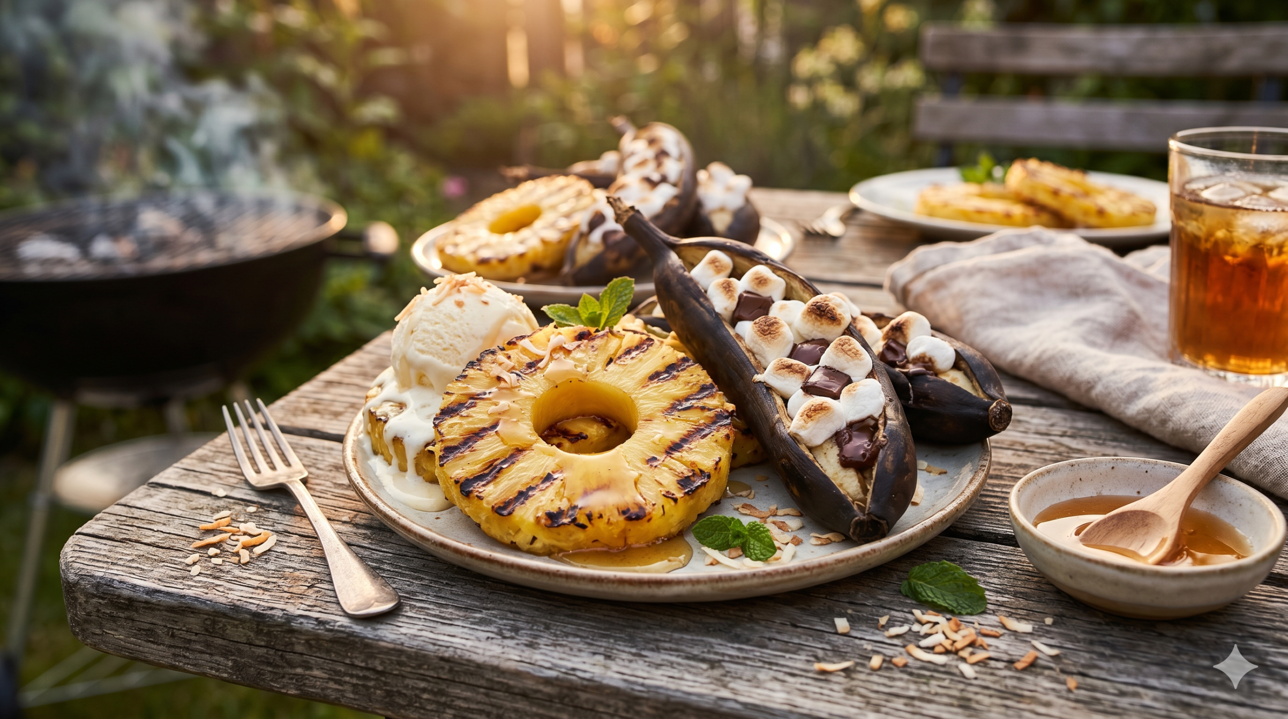 desery na stole w ogrodzie