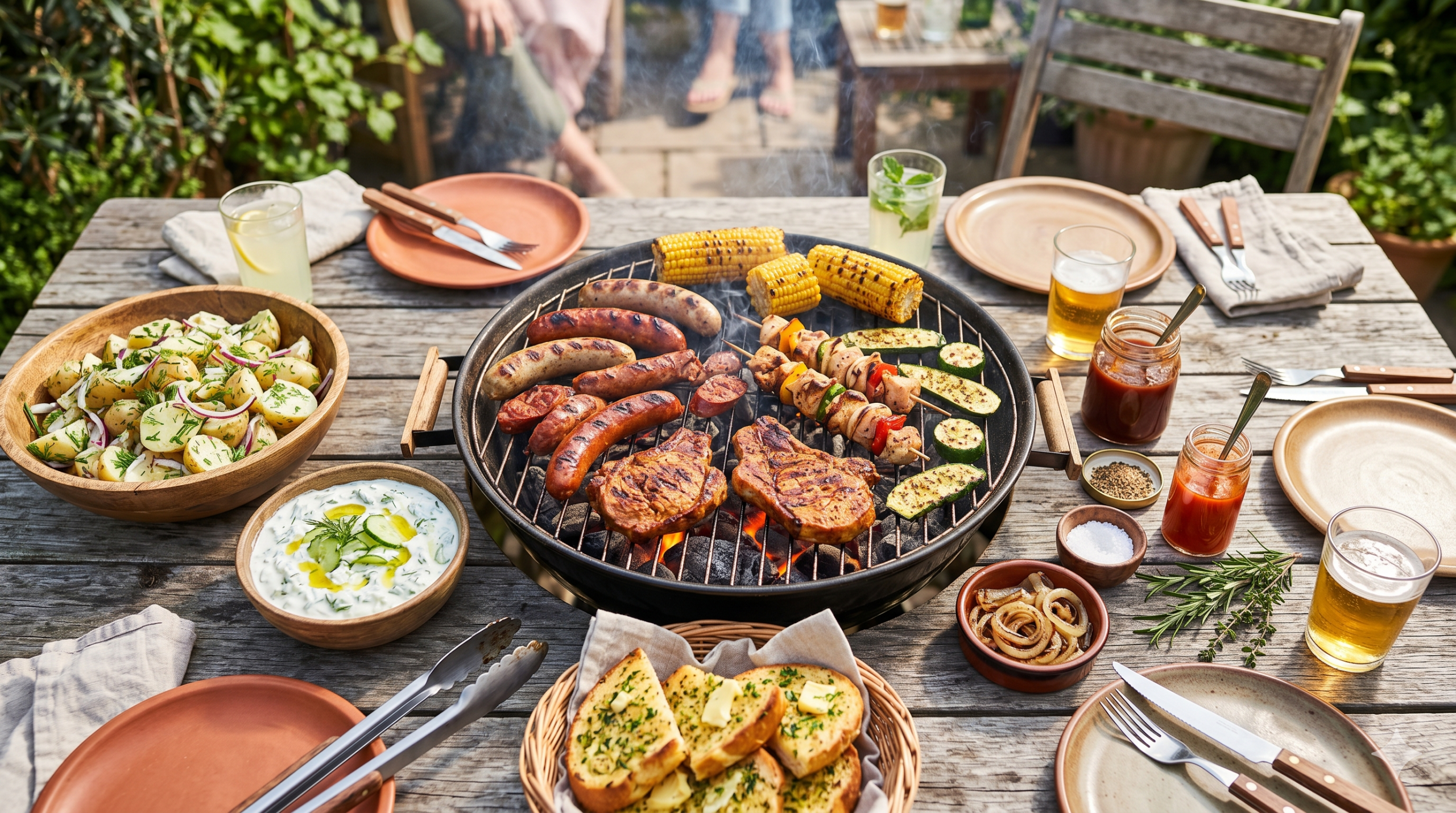 grill na stole w ogródku