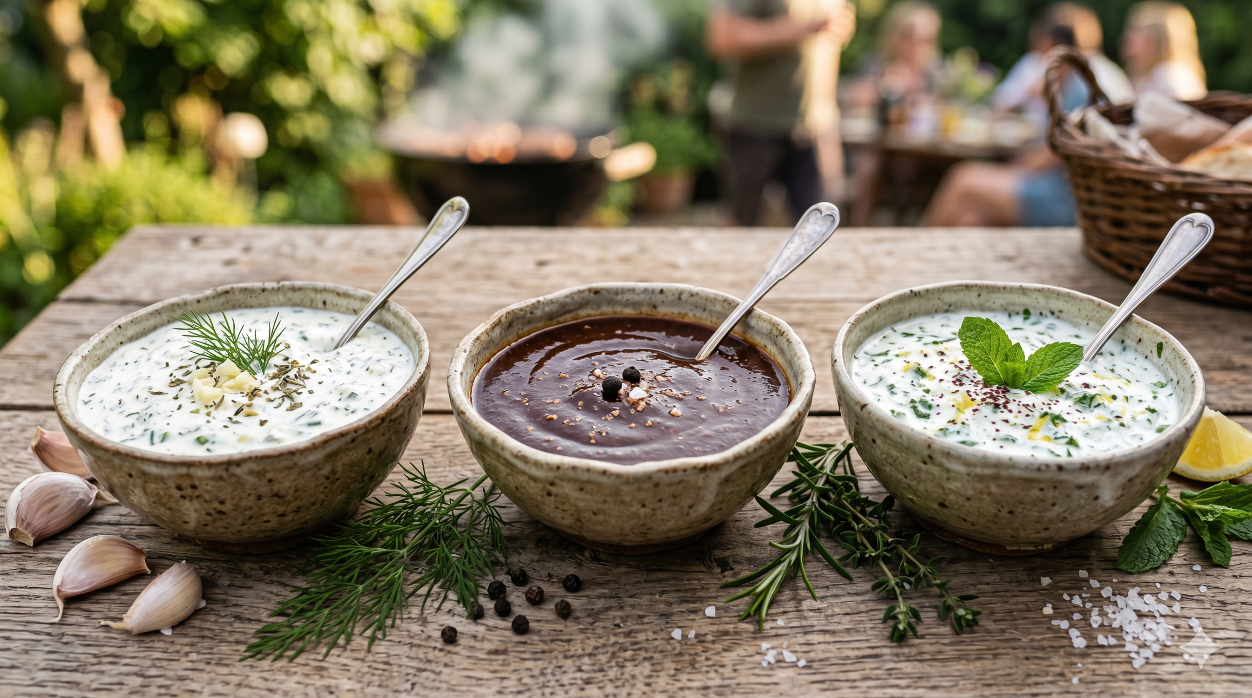 sosy na stole grillowym