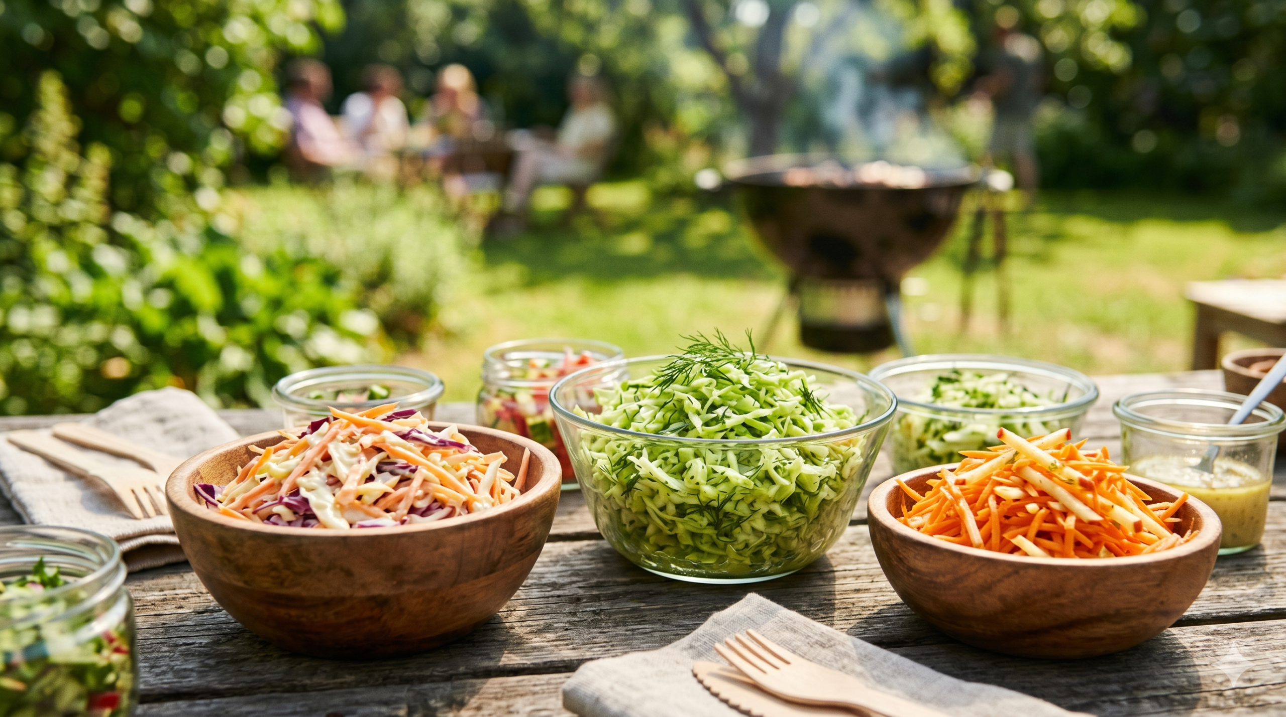 surówki na stole ogrodowym