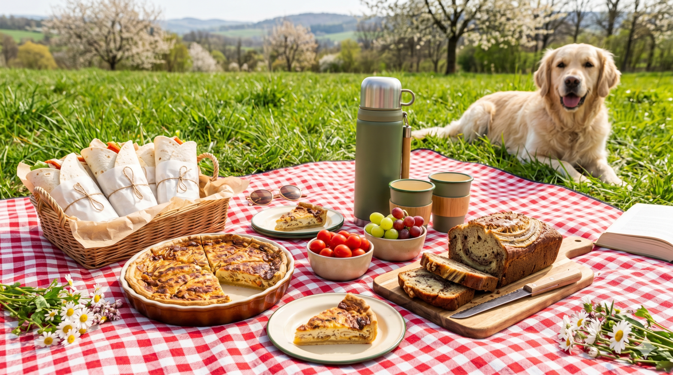 piknik grillowy i pies w tle