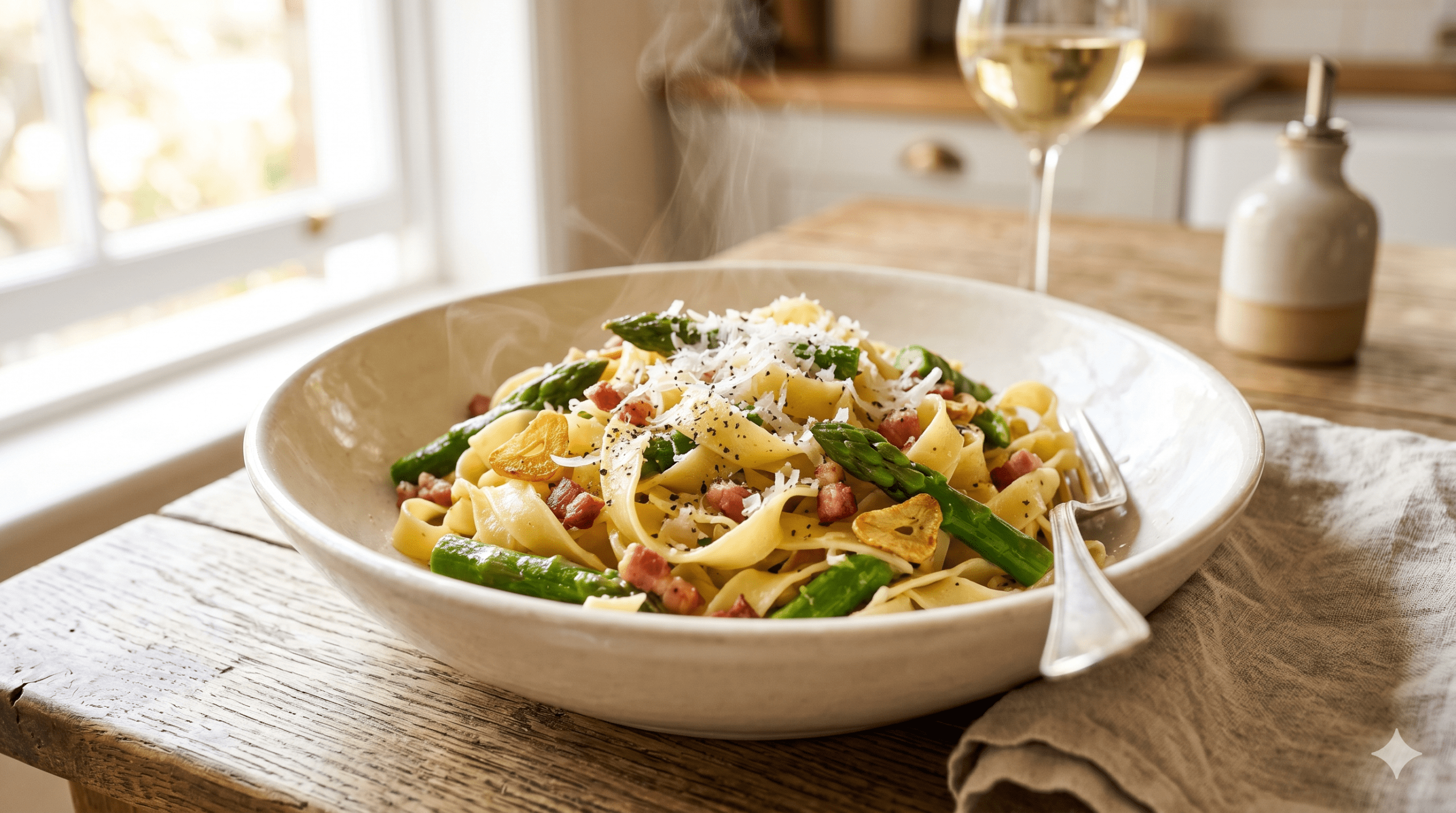 makaron ze szparagami